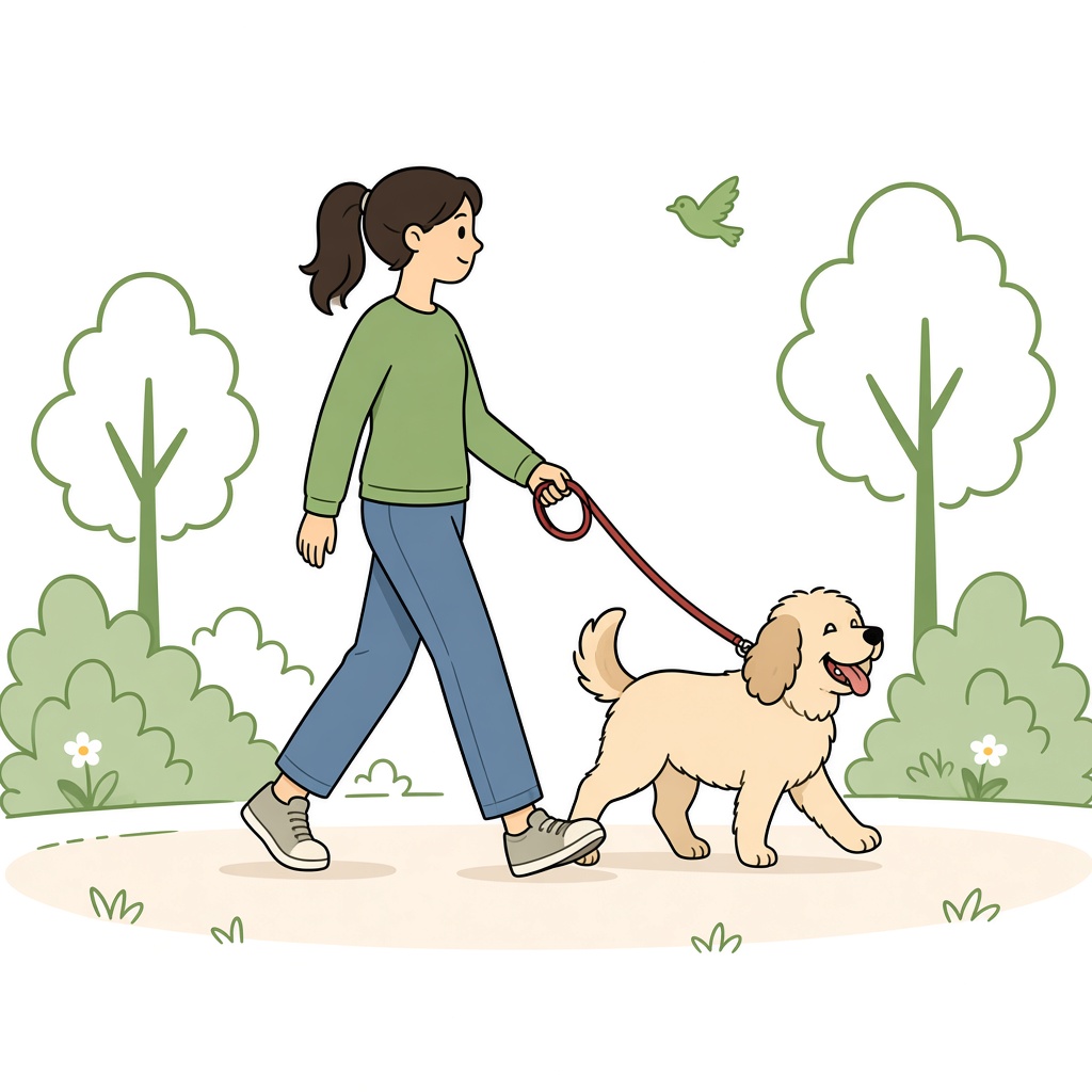 Illustrazione: passeggiata al parco con il cane